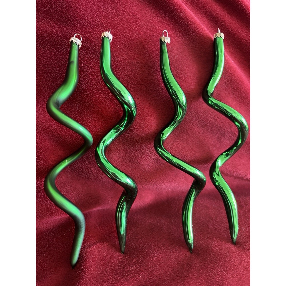 VTG Krebs 7" Green Spiral Corkscrew Glass Christmas Ornament 1 Matte 3 Glossy